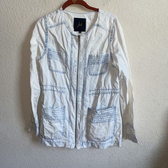 Jack Jean Trench JACKET Drawstring WESTERN ROCKABILLY White Wash 90s Y2k Grunge - Picture 1 of 12